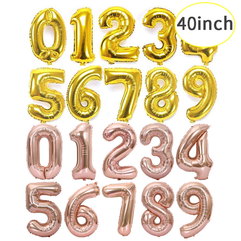 40 polegada número balões rosa ouro digital letras folha balões acessórios crianças adulto festa de aniversário casamento decoração suprimentos