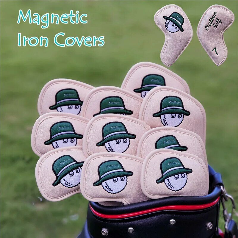 Penutup Besi Golf Magnetik Kulit PU Lembut Tahan Lama Bordir Kartun Cantik Set 10 Buah Penutup Kepala Klub