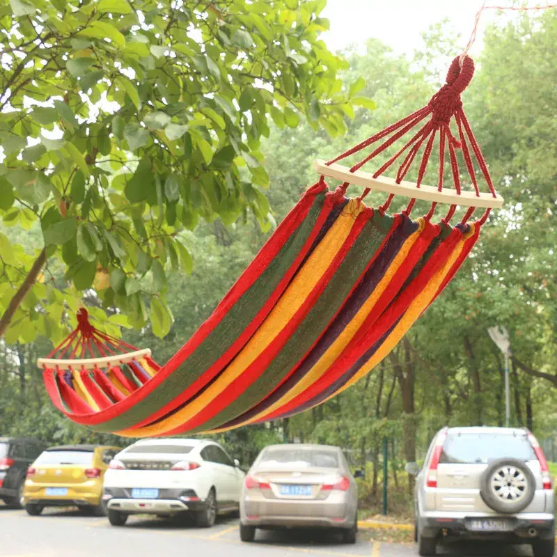 Hangmat Outdoor Hangmat Tuin Sport Thuis Travel Camping Swing Canvas Streep Hangen Bed Hangmat Dubbele Enkele Mensen
