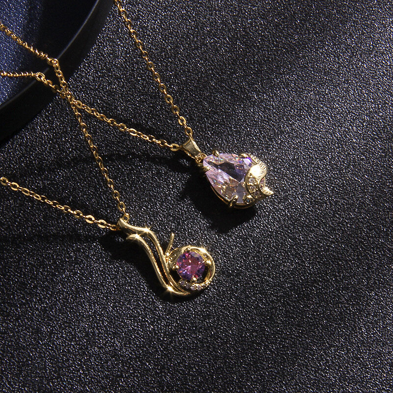 Natural zircon Heart Pendant not fade Titanium steel Necklaces for women Neck Chain No rust golden Jewelry Gift Free shipping