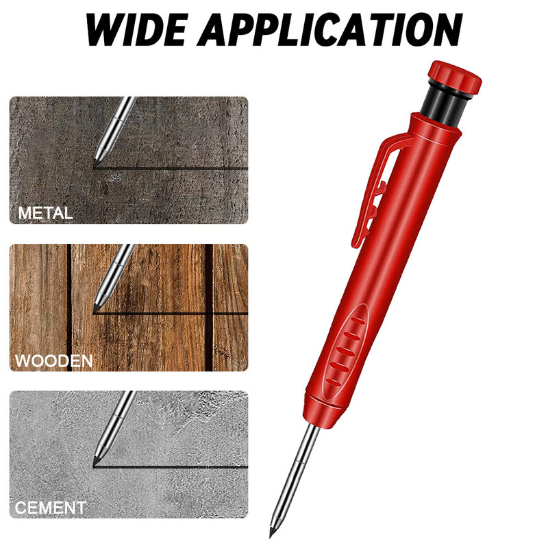 Ensemble de crayons de charpentier solide avec 7 têtes de recharge, affûteur intégré, outils de marquage pour le travail du bois, graveur de marquage de menuiserie à trous profonds