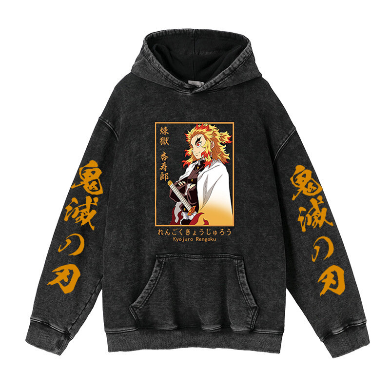 Demônio slayer hoodies anime hoodie zenitsu agatsuma impresso manga longa camisolas de tamanho grande hip hop moletom harajuku casual