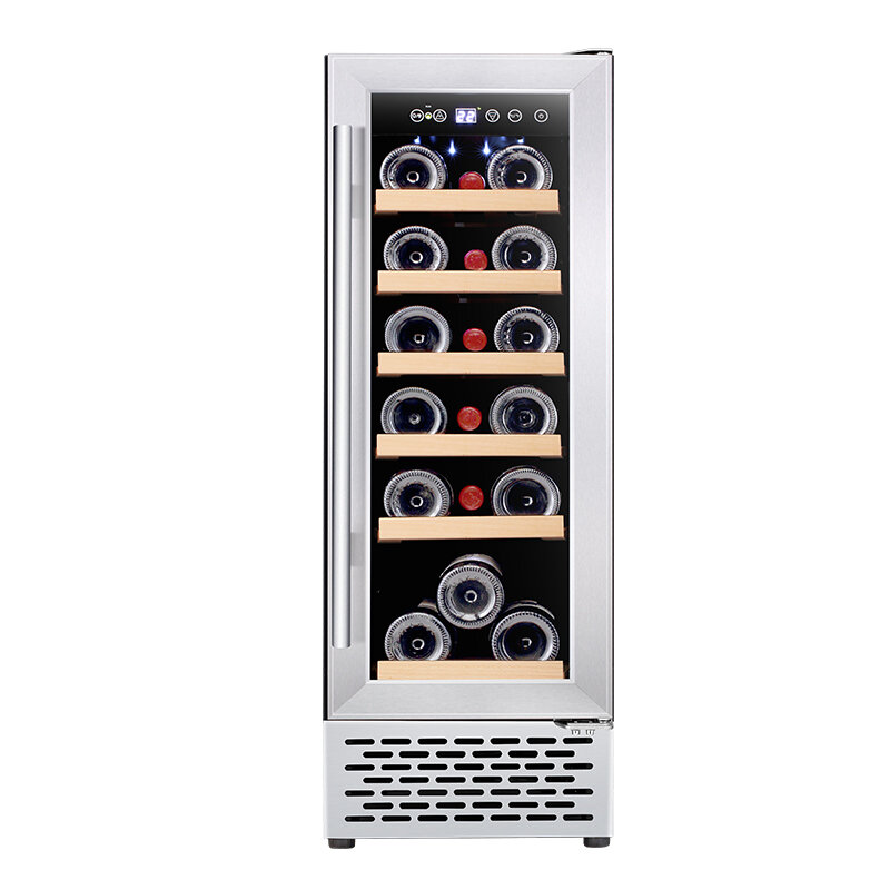 Refrigerador eléctrico de acero inoxidable para vino, Enfriador de doble zona de lujo, con soporte, para vino, venta al por mayor