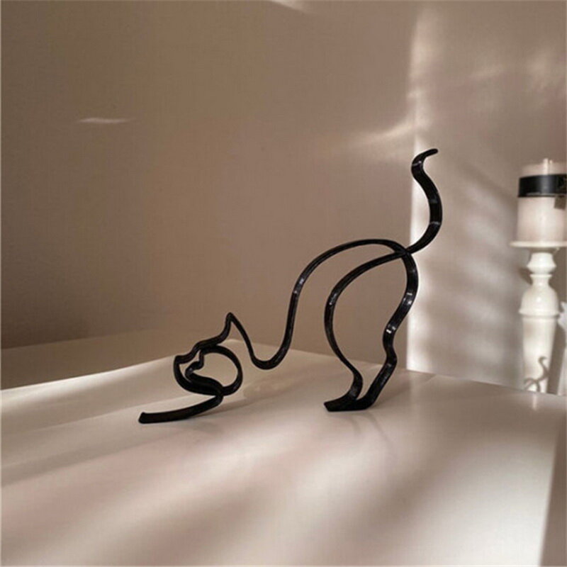 สัตว์ศิลปะ Minimalist Iron ประติมากรรม Retro โลหะสีดำเส้น Handmade Figurines บทคัดย่อสุนัขเครื่องประดับโต๊ะตกแต่งศิ...