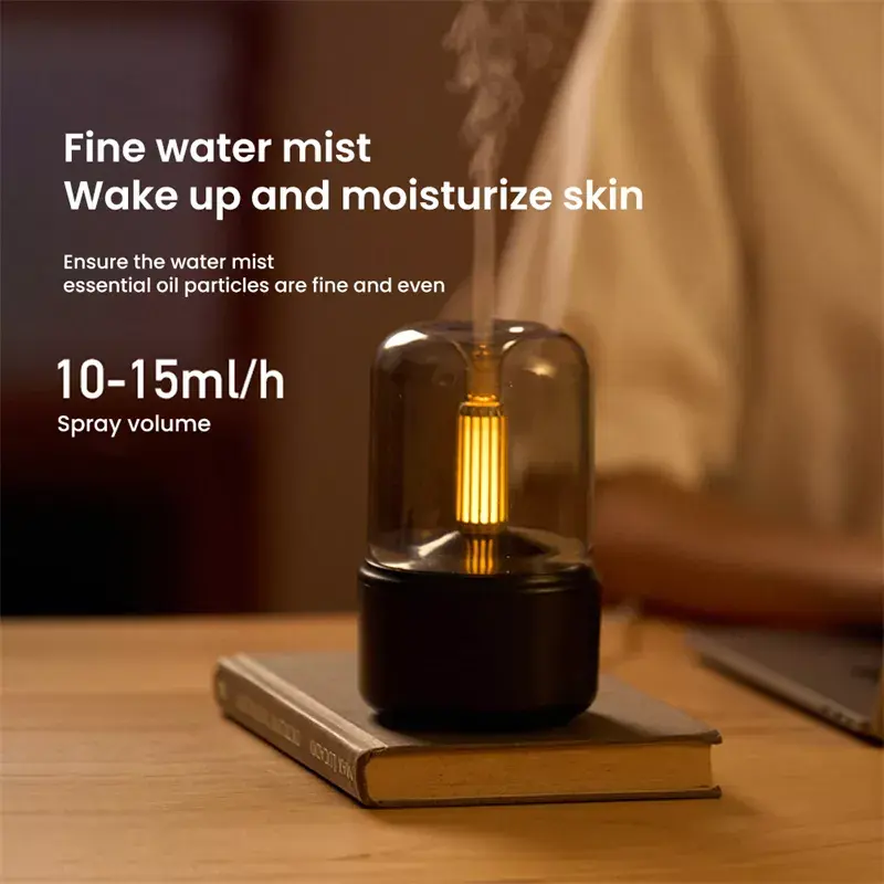 Candlelight-difusor de Aroma portátil, minihumidificador de aire USB, pulverizador de niebla, luz LED nocturna, difusor de aceites esenciales, 120ML