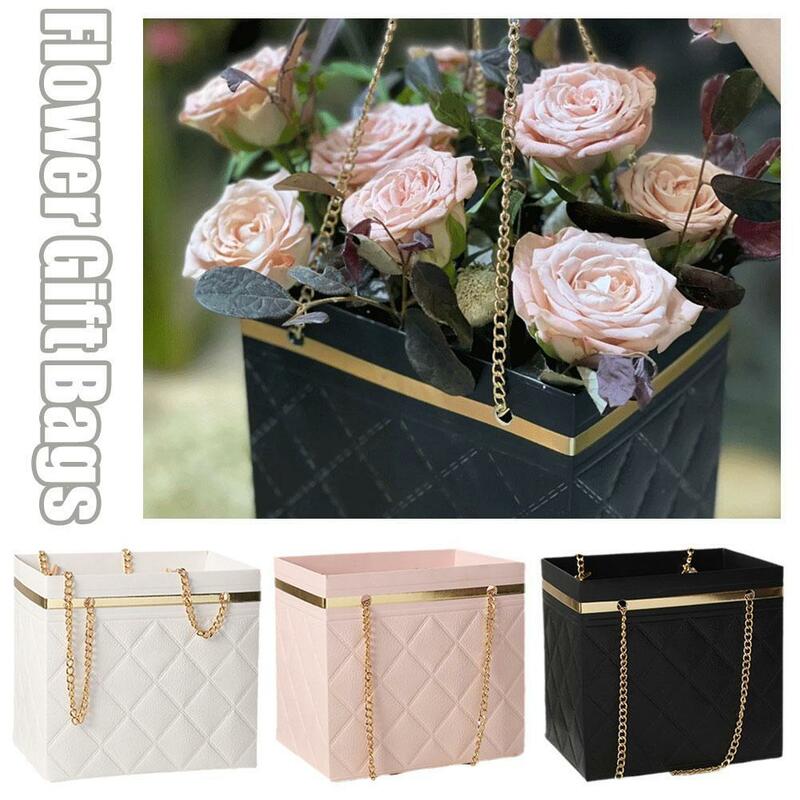 Kotak kemasan bunga portabel mawar, kantong kertas pembungkus hadiah pesta ulang tahun Hari Valentine, kotak hadiah kue permen, toko bunga