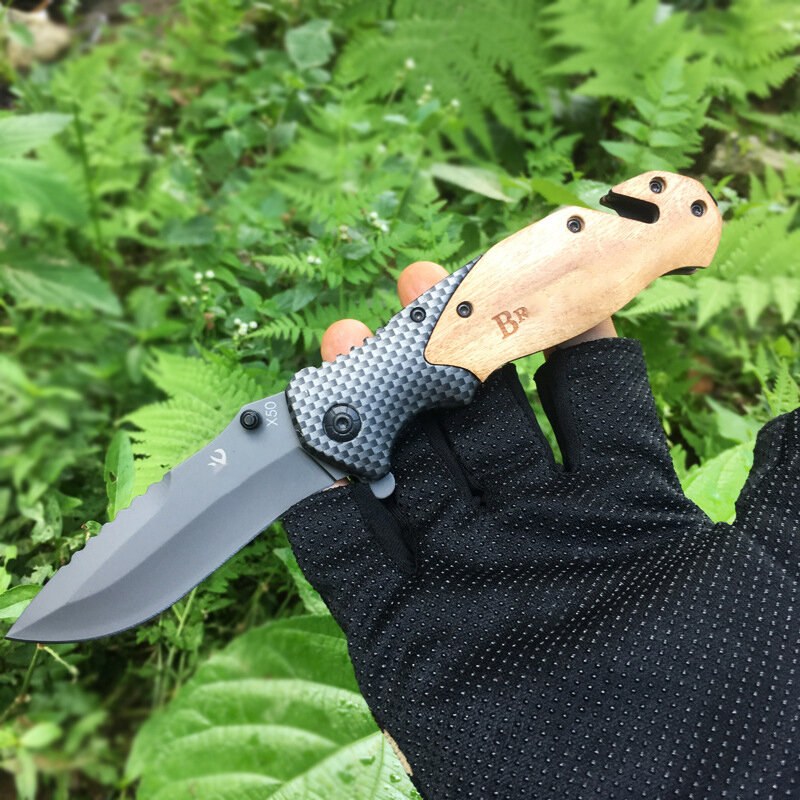 في الهواء الطلق X50 جيب السكاكين التكتيكية سكين للفرد مقبض الخشب السلامة الدفاع التخييم الصيد بقاء السكاكين الجيب