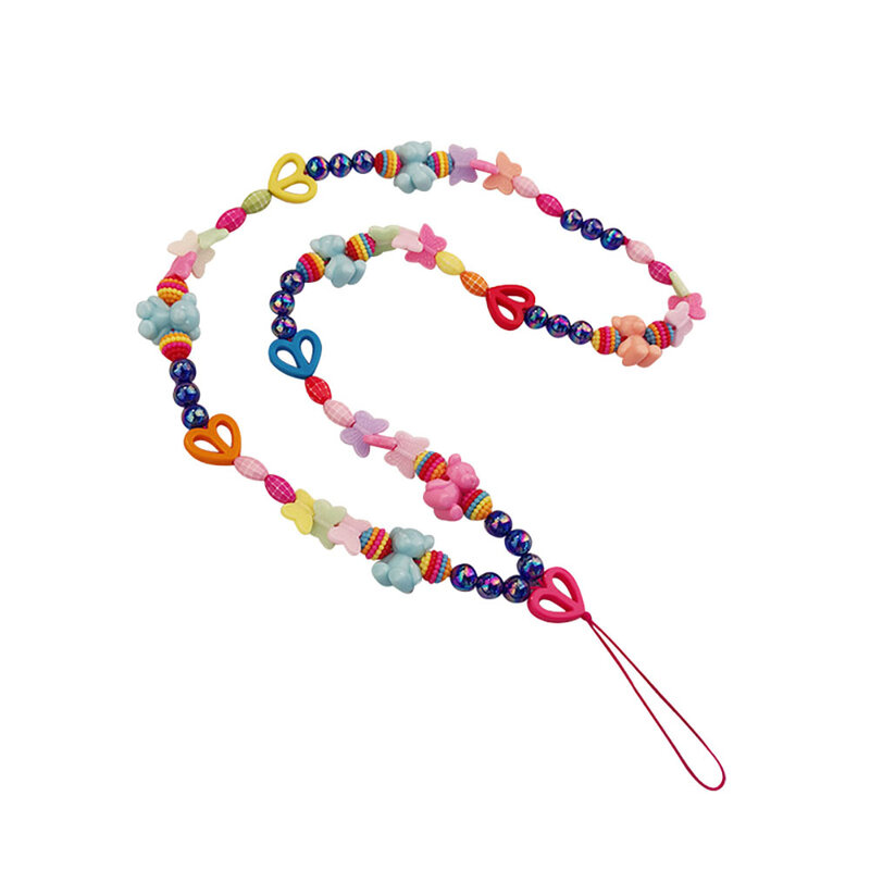 Trendy Crystal Stone Beads Mobile Phone Chain For Women Girls Cellphone Strap Anti-Lost Lanyard Long Bear Beaded Lanyard Strap