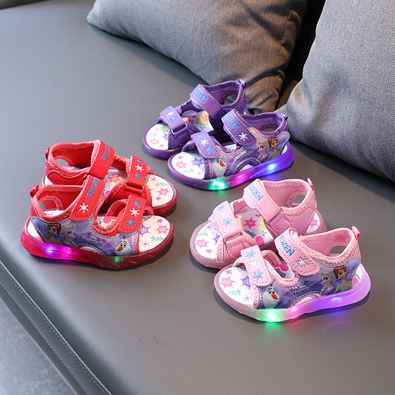 Gefrorene Anna Elsa kinder Sandalen Licht LED Schuhe Baby Kinder kinder Strand Schuhe mit Leucht Tenis Kleinkind Turnschuhe stiefel