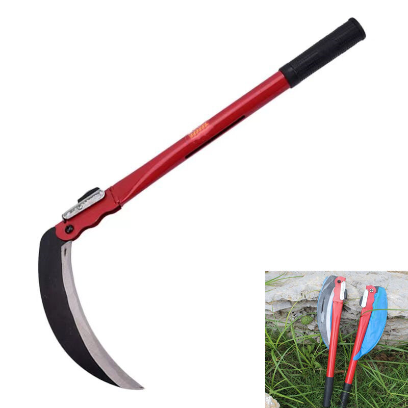 Gratis Ongkir พับสติกเกอร์การเกษตรน้ำหนักเบาสวนหญ้าสติกเกอร์ยาว Handle Hand Scythe Weeding Tool