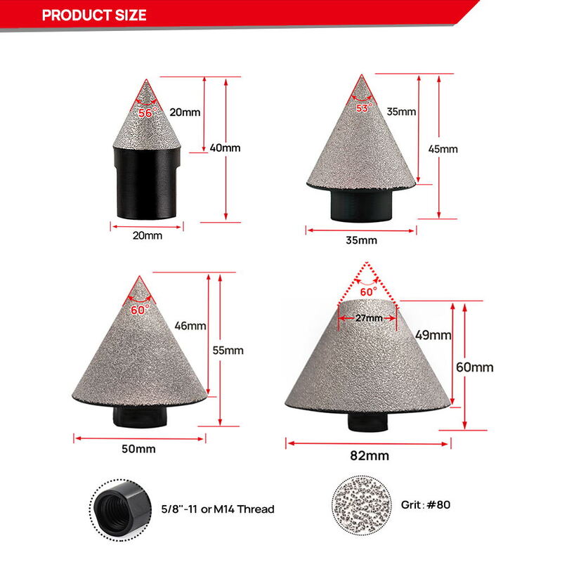 1pc diâmetro 50/82mm diamante chanfradura bits fresando biselling bits para telha pedra cerâmica para furos aparar 5/8-11 ou m14 rosca