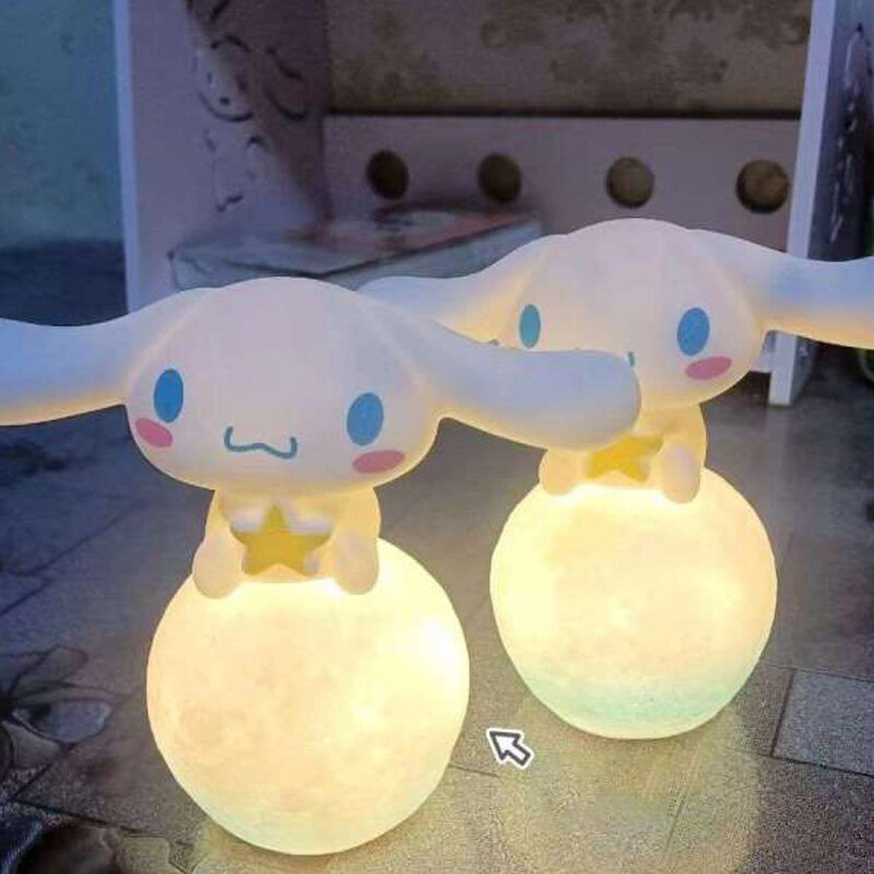 Sanrio Cinnamoroll lampu malam 3D, lampu malam Hello Kitty Moon LED ornamen Kuromi Kecantikan kamar tidur Kawaii lampu malam lampu dekorasi samping tempat tidur