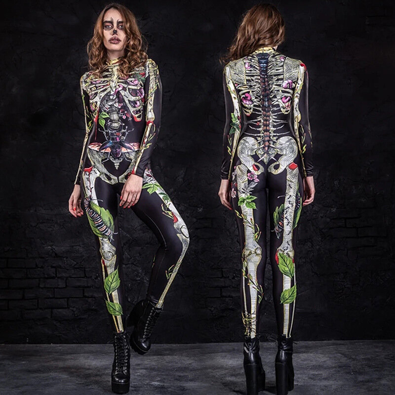 Disfraces de Halloween para mujer, traje de esqueleto de Cosplay, traje de fiesta de Carnaval de miedo, mono, trajes de fantasma