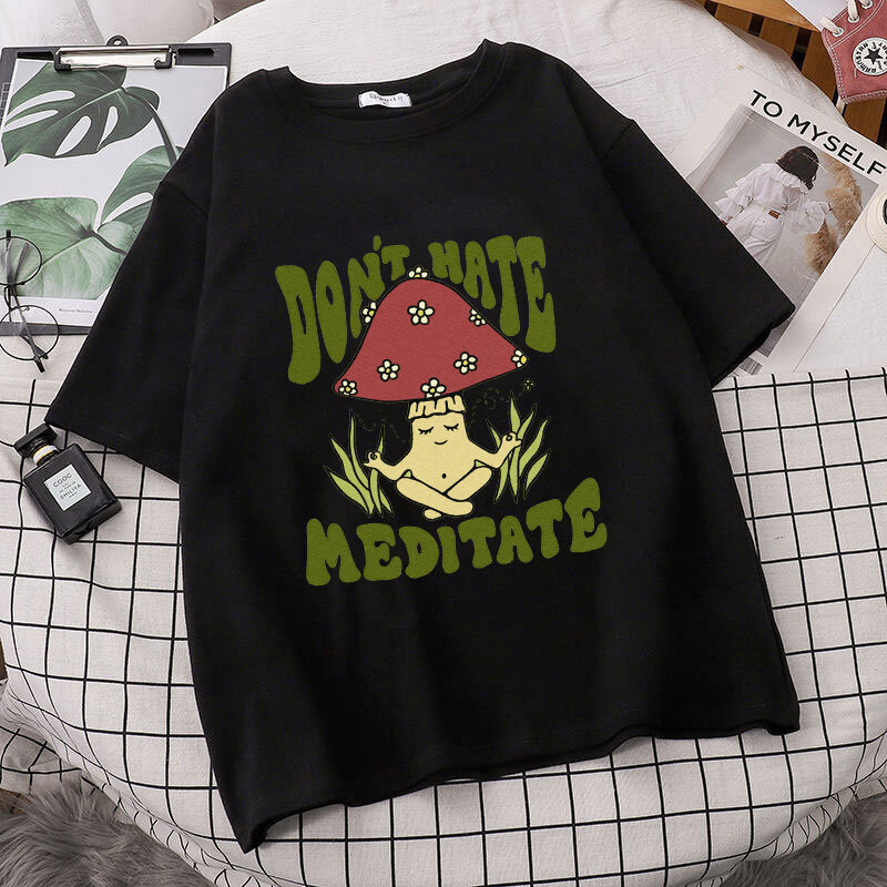 Mushroom śliczne damskie T Shirt Grunge estetyczne 80s 90s bawełny z krótkim rękawem Kawaii ubrania graficzne zabawna koszulka Streetwear ubrania