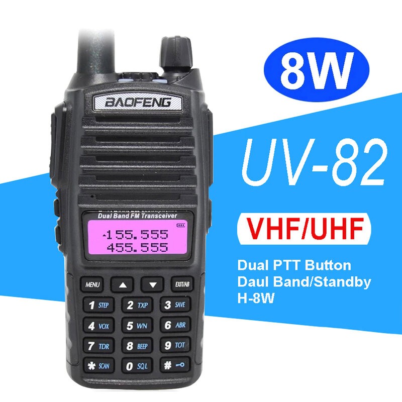 Baofeng-walkie-talkie portátil de banda Dual, transmisor de receptor de Radio CB, UV82, 8W, PTT, bidireccional, Vhf, Uhf