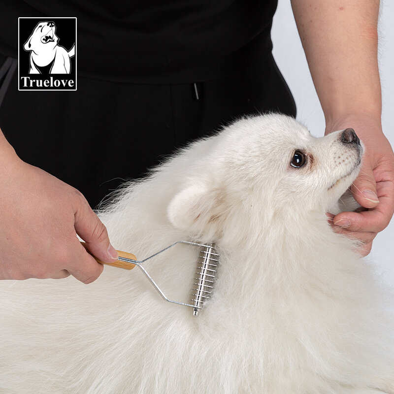 Truelove Deshedding สัตว์เลี้ยงแปรงหวีสแตนเลสลบคราด Knots ปลอดภัยสุนัข Pet Dematting หวีกรูมมิ่งเครื่องมือ TLK25131
