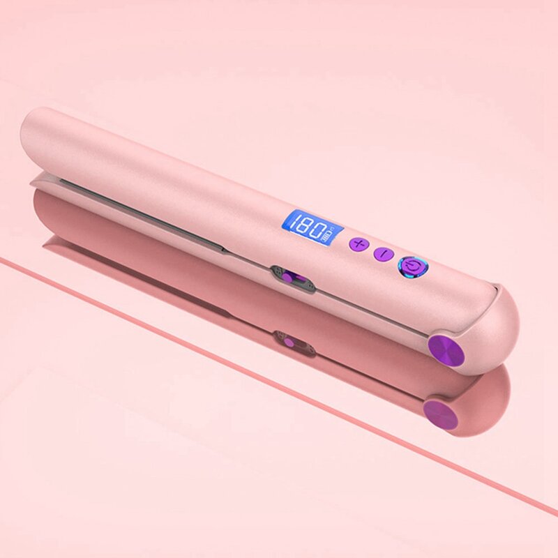 Portable USB Rechargeable Hair Straightener and Curler with Power Bank Travel Flat Hair Wand Wireless Straightening C