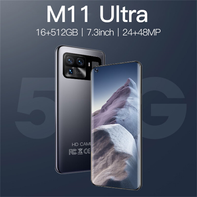 Versione Globale originale M11 Ultra Android Smartphone 7.3 "6800mAh 16GB 512GB cellulare Kamera sblocca cellulare 4G 5G Handys