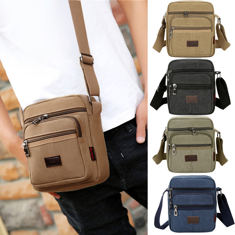 Canvas Phone Crossbody Shoulder Bag Men Zipper Casual Travel Messenger Pack Male Sling Working Bags Bookbag Briefcase Coin Purse