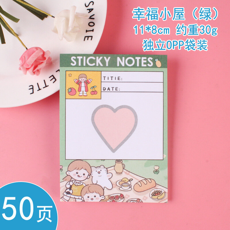 Koreańskie piśmiennicze Happy Cottage kartki samoprzylepne śliczne szkolne kieszonkowe notatniki ręczne konto notatniki wiadomość papier do etykiet Tag