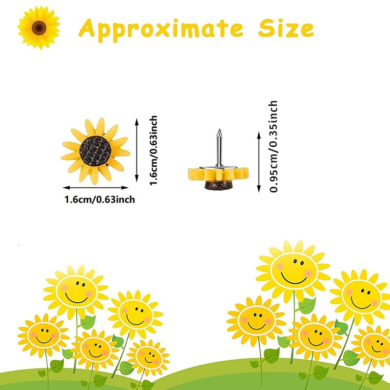 Chinchetas de girasol para fotos y mapas de pared, tachuelas de corcho de flores