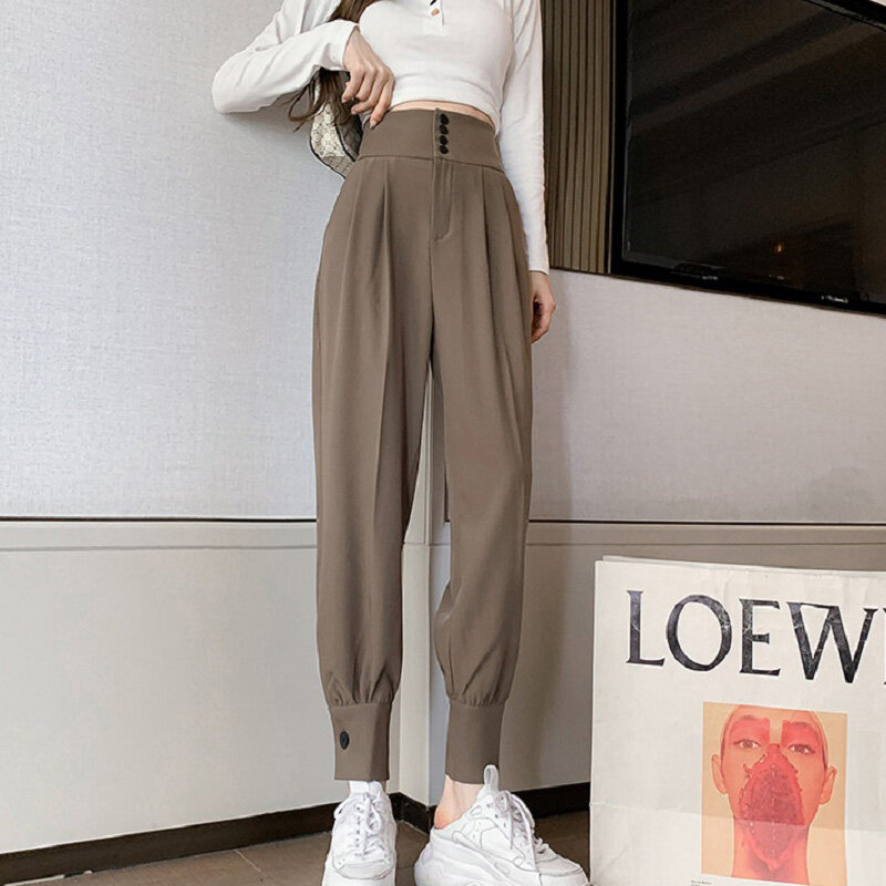 Wisher & Tong damskie spodnie Cargo wysokiej talii jednolity, damski Harem spodnie Vintage koreański moda Streetwear spodnie wiosna 2022