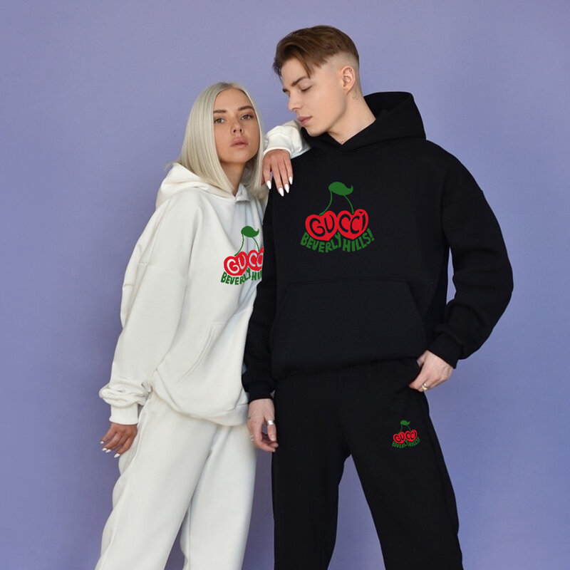 Gu2022cci primavera e outono casal ternos esportivos casual calças de manga comprida hip-hop impresso jogging roupas para testemunhar o seu amor