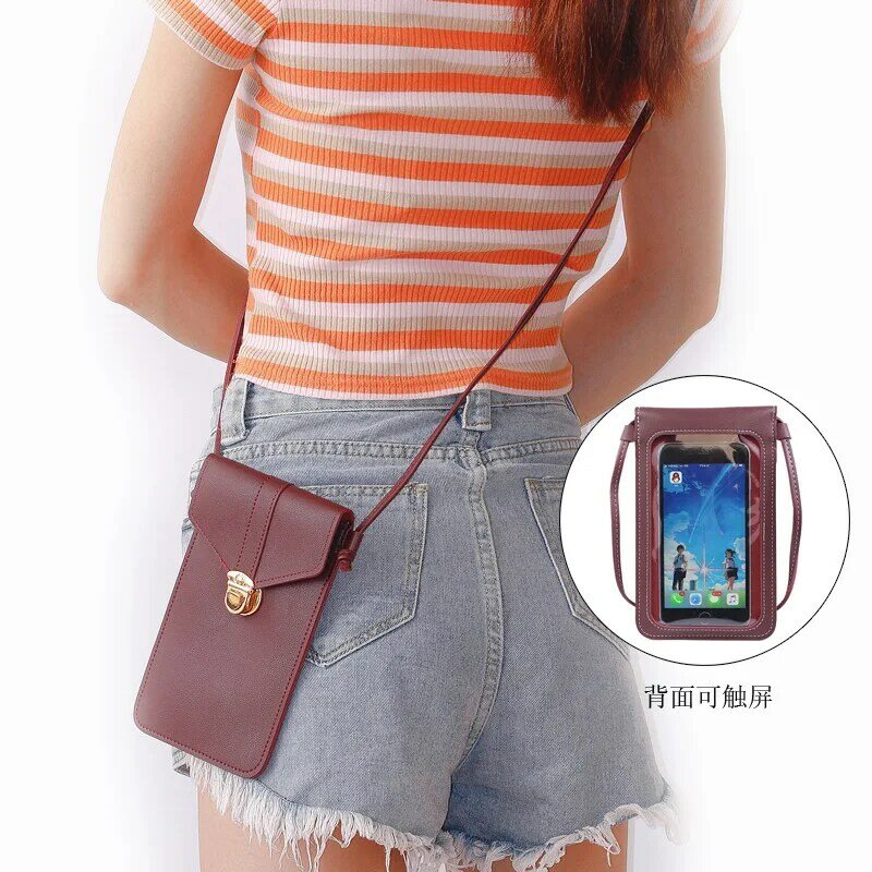 ジッパー付き携帯電話バッグ,女性用電話ポケット,韓国版のファッショナブルな垂直ウォレット,シングルショルダーバッグ