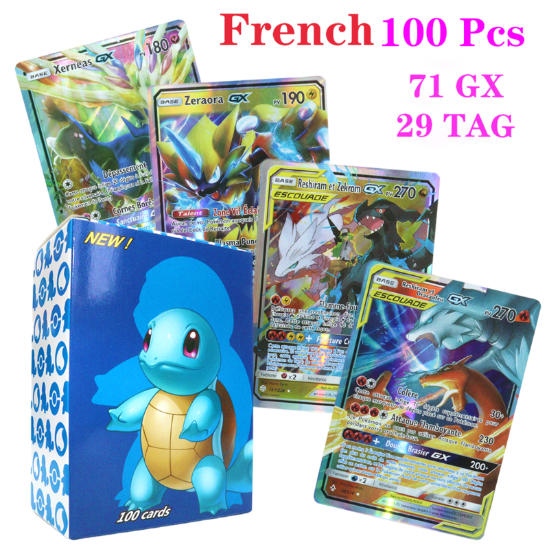 Inggris Perancis 55-100 Buah Kartu Pokemon Spanyol Vmax GX EX Tag Mega Pikachu Charizard Hobi Koleksi Pertempuran Hadiah Liburan Mainan
