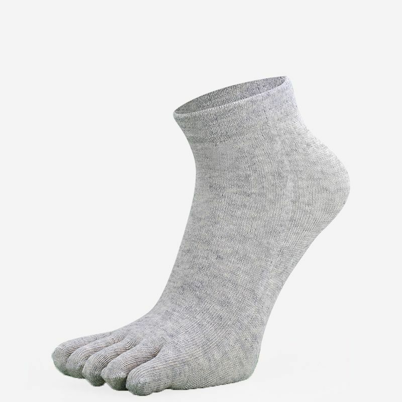 Calcetines de algodón con cinco dedos para hombre, medias transpirables de tobillo, para correr, Color sólido, negro, blanco, gris