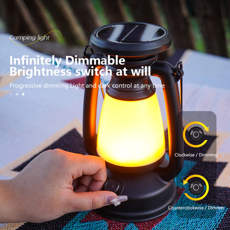 Lanterne da campeggio portatili con luce da campeggio ricaricabile USB lampada da tenda a sospensione 3000-5000K dimmer continuo con ricarica solare