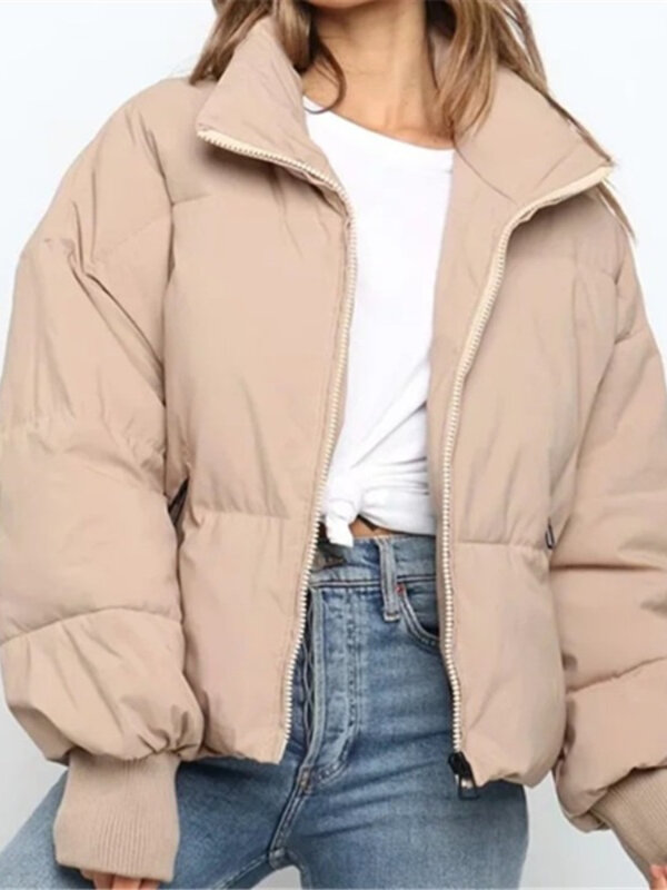 유럽과 미국 느슨하고 얇은 따뜻한 빵 재킷 여성용, 짧은 단락, 레이지 윈드 다운 재킷, 겨울