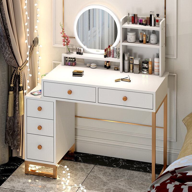 Meuble de chambre à coucher avec lumière LED, coiffeuse de luxe, meuble de rangement Simple, un petit filet rouge