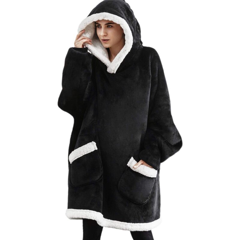 Hmsu macio quente cobertor longo velo cobertor com mangas velo coral cobertor de bolso adulto inverno lavar flanela cobertores robe