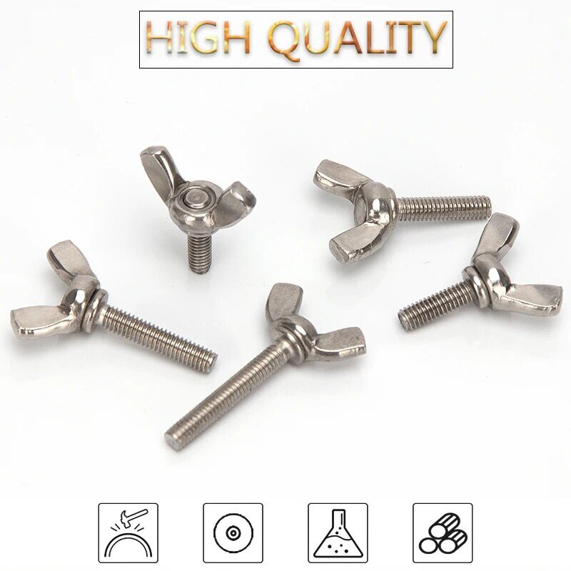 304 Stainless Steel Butterfly Bolt Wing Screw M3 M4 M5  Thumb Wing Screw Claw Hand Tighten Screws Solid Fasteners
