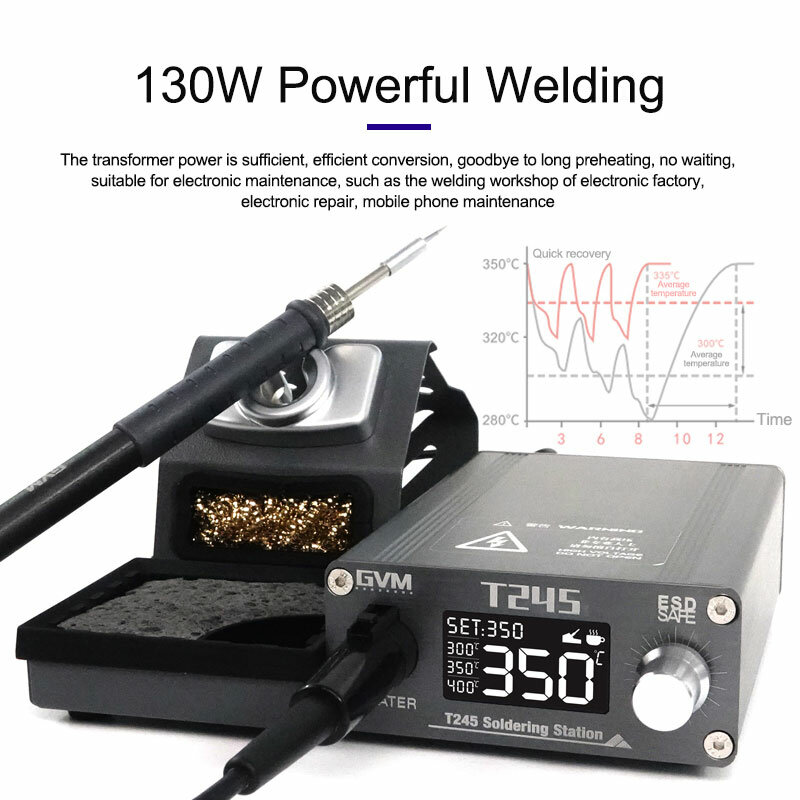 GVM T245 Mobile Phone Repair ConstantTemperature Soldering Station 130W High Power Suitable for C245 Series Soldering Iron Head