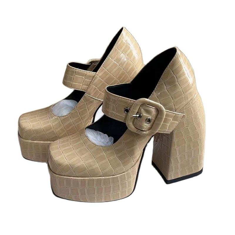 하이힐 여성 봄 여름 여성 펌프스 신발 섹시한 하이힐 두꺼운 플랫폼 드레스 파티 레트로 메리 제인 신발 빅 사이즈 34-43