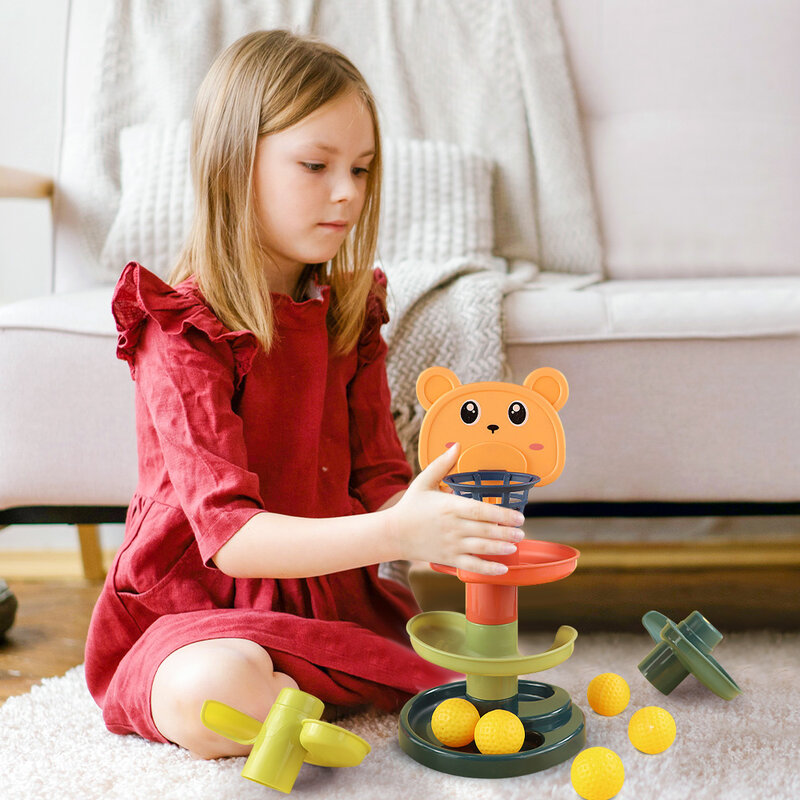 Mainan Bayi Mainan Edukasi Dini Menara Tumpukan Bola Bergulir untuk Anak-anak Mainan Susun Montessori Hadiah Bayi Edukasi Jalur Putar