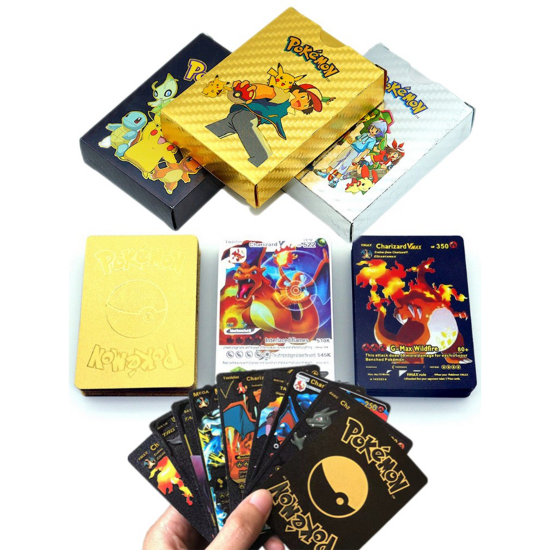 Boîte à cartes pokémon en métal, boîte espagnole, lettres dorées
