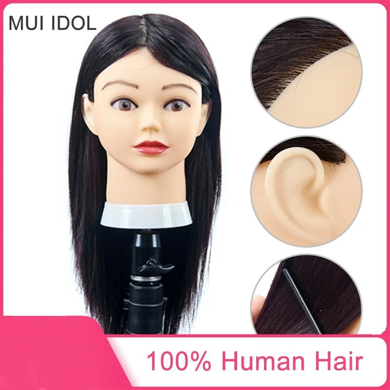 Голова-манекен с черной куклой для обучения парикмахерской, 100% Реми