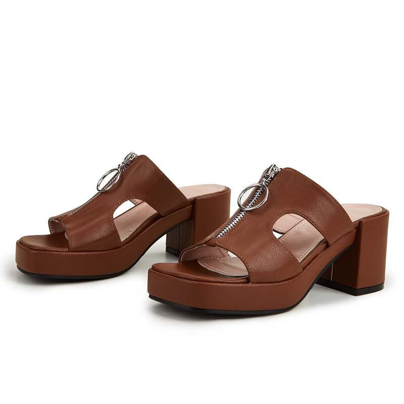 Zapatos de tacón alto y suela gruesa para mujer, Sandalias de tacón medio con cremallera, primavera y verano, 2022