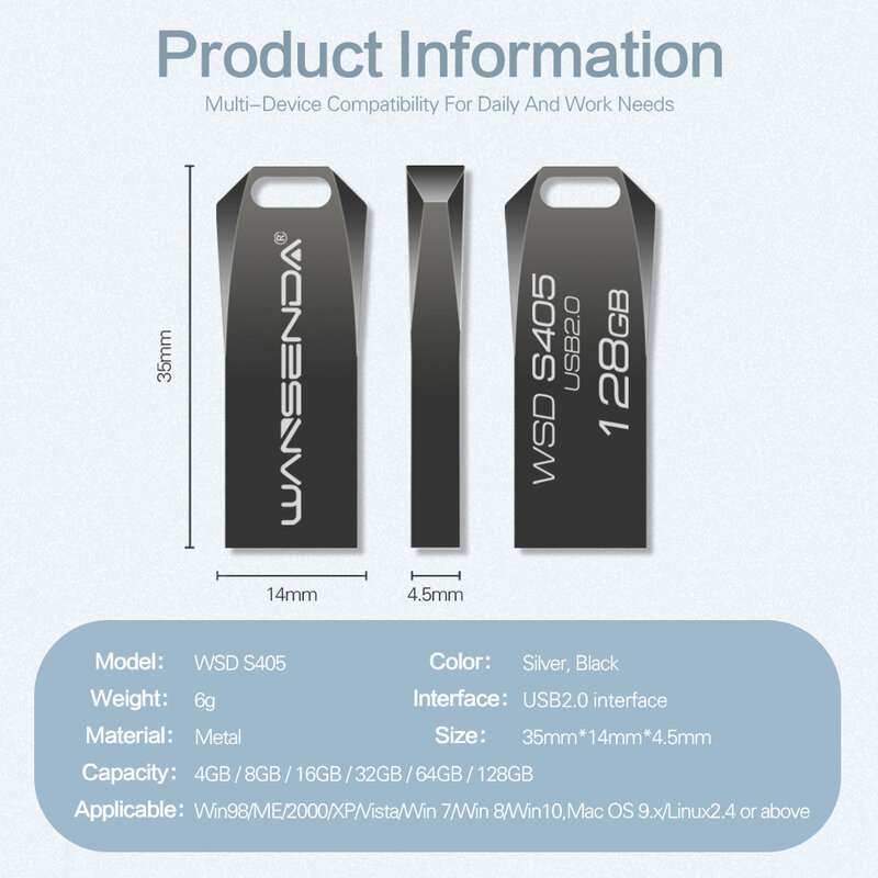 Портативный USB флеш-накопитель WANSENDA, 8 ГБ, 16 ГБ, 32 ГБ, 64 ГБ, 128 ГБ, водонепроницаемая флешка, USB 2,0, карта памяти, флэш-диск