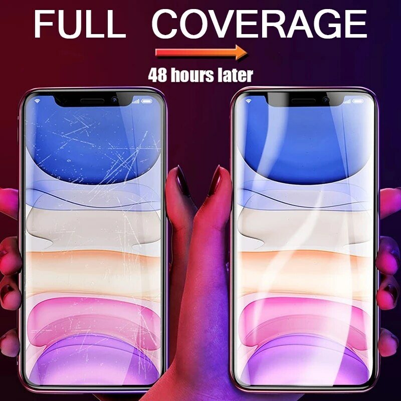 Pelindung Layar Penutup Penuh untuk iPhone 13 12 11 Pro Max Hidrogel Film untuk iPhone XS MAX XR 7 8 PLUS 6S 13 Film Pribadi Mini