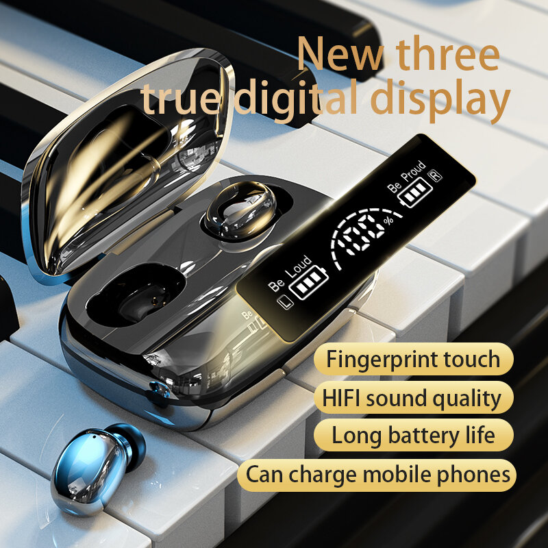 Tws Draadloze Hoofdtelefoon Quick-Charge Touch Cotrol Waterdicht Led Display 9D Stereo Bluetooth 5.2 2200Mah Opladen Doos