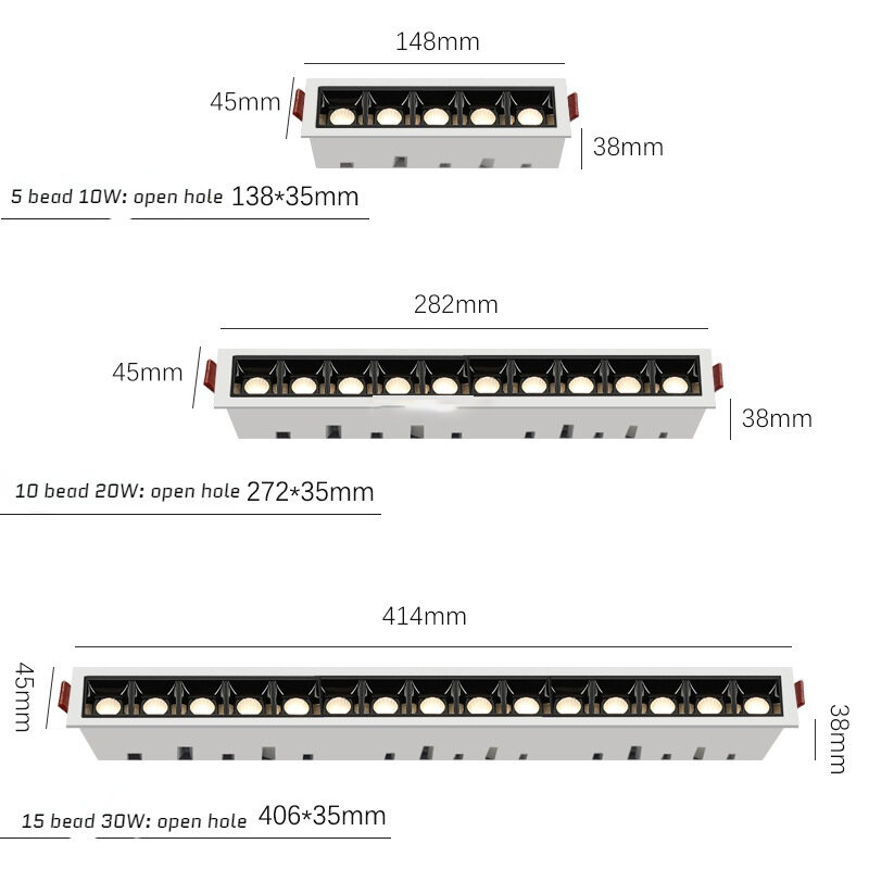 LED Downlight หรี่แสงได้ Strip Light Bar 10/20/30W ห้องนั่งเล่นในร่ม Creative Linear โคมไฟเพดานโคมไฟ