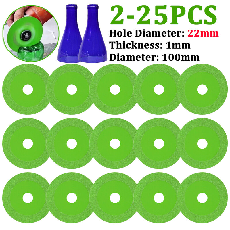 2-25pcs Glass Cutting Disc 100mm Ultra-thin Saw Blade Jade Crystal Wine Bottles Grinding Chamfering Cutting Blade Glass Cutting