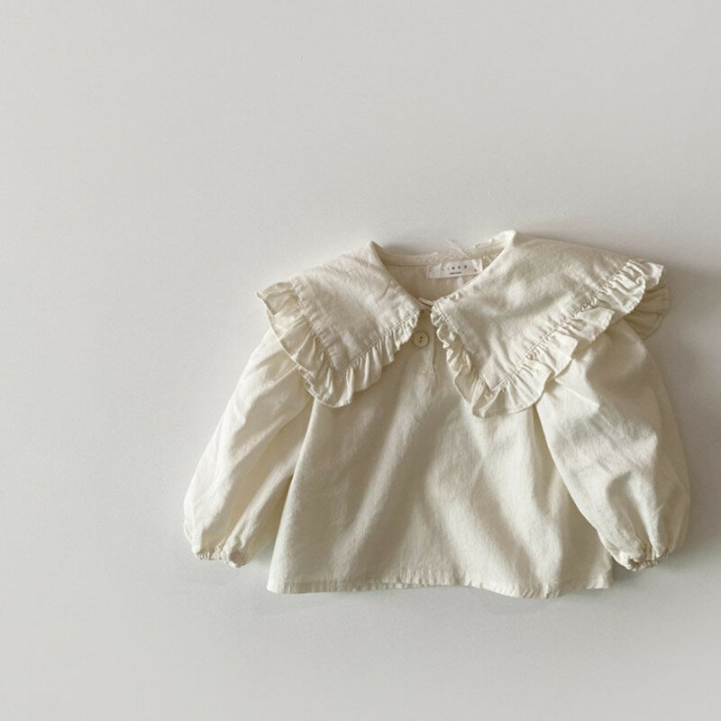 Camisas de manga larga con solapa para niñas, blusa holgada bonita de algodón, Tops de fondo, Primavera, novedad