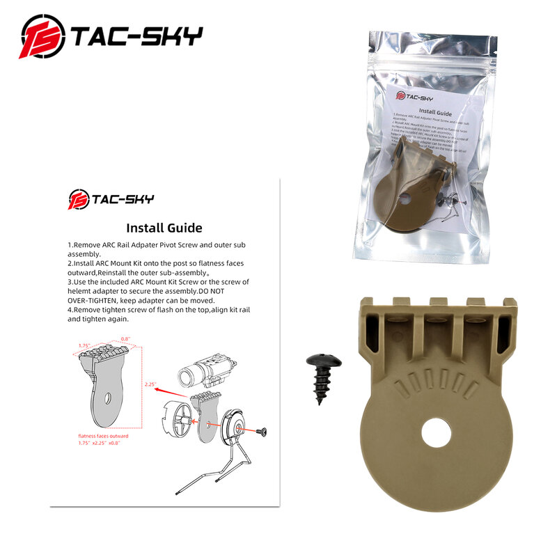 TS TAC-SKY 전술 라이트 장착 액세서리 PELTOR 전술 헤드셋 COMTAC ARC 레일 어댑터 헬멧 DE