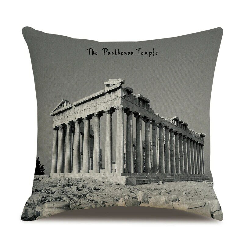 ZHENHE Vintage City And Bus Pattern Linen Pillow Case Home Decoration Cushion Cover Bedroom Sofa Decor Pillow Cover 18x18 Inch
