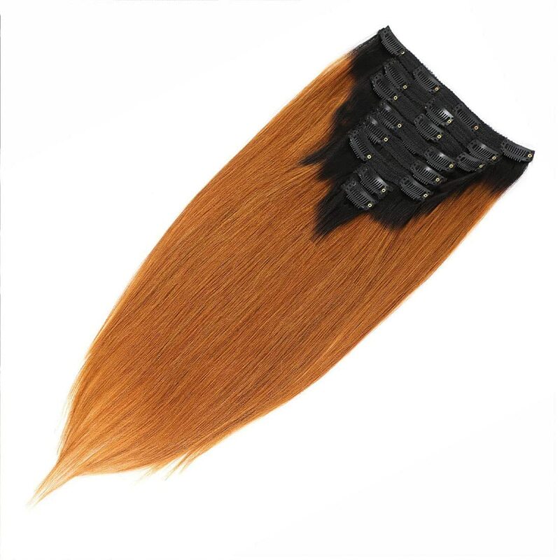 Ombre 1B/30 Colored Straight Brazilian Virgin Human Hair Clip in Hair Extensions For Black Women 100% Unprocessed Full Head